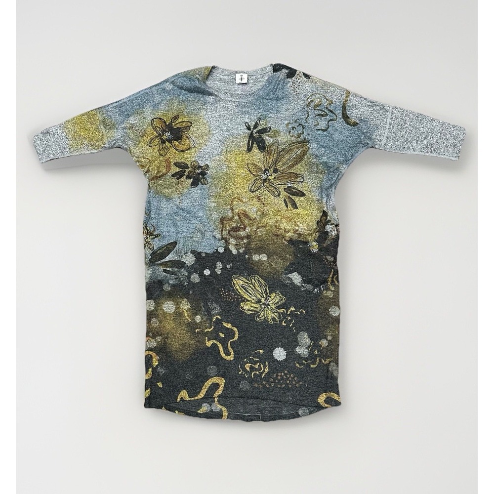 Inoah Art‎ to Wear Dress Sunflower 3/4 Sleeve Knit S Lagenlook USA Modest Dress